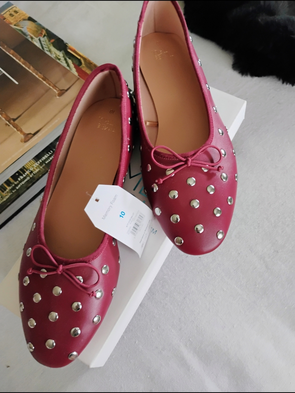 NEW Time and Tru Studded Burgundy Bow Flats Size 10